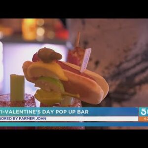Devour a Bloody Mary garnished with a Farmer John's hot dog at the Break Up Bar