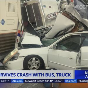 Driver ‘miraculously’ survives Santa Ana crash involving bus, semi truck