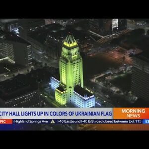 L.A. City Hall lights up in colors of Ukrainian flag
