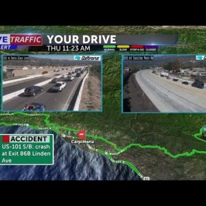 11 vehicle crash and gas spill on Highway 101 near Linden Ave, closures on both north and ...
