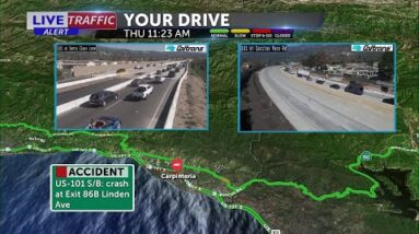 11 vehicle crash and gas spill on Highway 101 near Linden Ave, closures on both north and ...