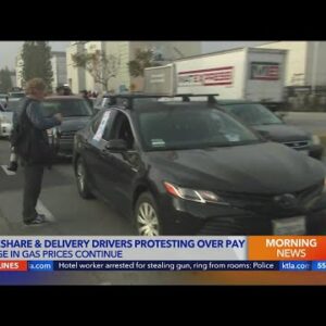 Rideshare drivers, delivery workers demand higher pay in Redondo Beach rally
