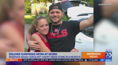 Riverside-based soldier surprises mom at work