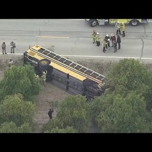 School bus carrying 12 in Santa Paula rolled off road, three transported to hospital