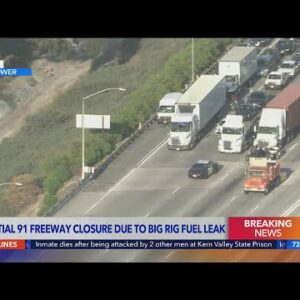 91 Fwy partially closed due to fuel spill