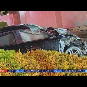 Car goes airborne, careens into Tustin home