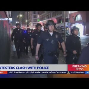 Protesters clash with police at Pershing Square