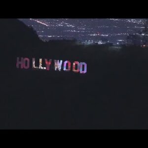 Hollywood sign lit up for "Culture's Biggest Night"