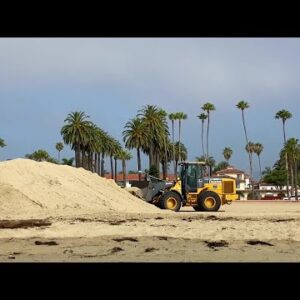 Sand berms going up along waterfront for 4th of July Fireworks Show in Santa Barbara