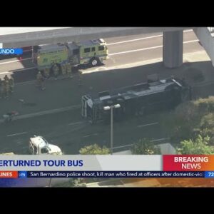 Tour bus carrying 20 people overturns in El Segundo