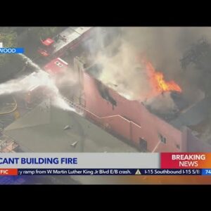 Crews battle blaze at vacant theater in Hollywood