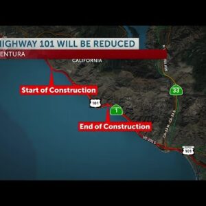 Southbound Highway 101 in Ventura County reduced to one lane overnight for three additional ...