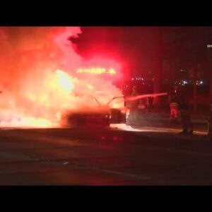 Car bursts into flames on LA freeway
