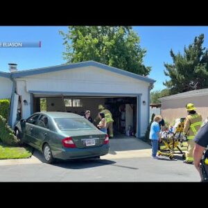 Elderly woman accidentally car crashes in Santa Maria home, minor injuries reported