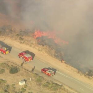 Sky5 aerial footage of a brush fire in Castaic