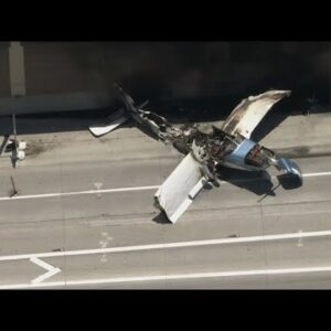 Sky5 video of the small plane crash scene on the 91 Freeway