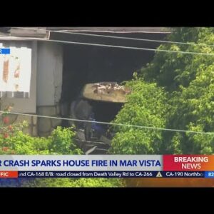 Vehicle crashes into home, sparks fire in Mar Vista