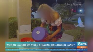 Busty burglar wench steals Halloween candy