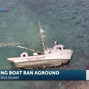 60 foot fishing vessel salvage underway on Santa Cruz Island