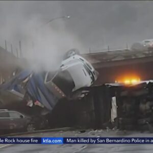 Box truck tumbles off interchange and onto cars near Santa Clarita