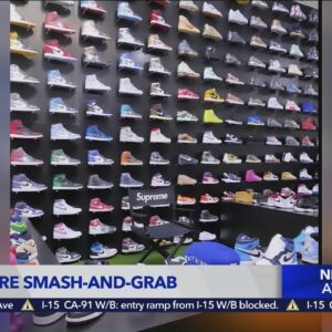 Smash-and-grab burglary of high-end sneaker shop in San Pedro caught on camera