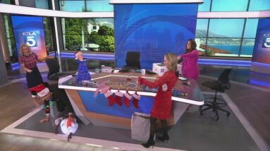 KTLA Weekenders decorate the news desk for the holidays