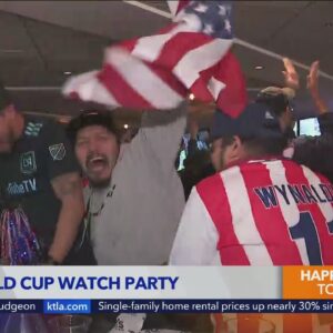 U.S. fans celebrate goal at World Cup watch party