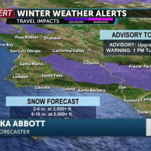 Rain showers linger and snow elevations drop Tuesday and Wednesday