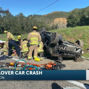 SBC Firefighters extract driver of car rollover on HWY 101 north in Buellton