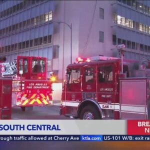 Los Angeles County building burns in Historic South-Central; 1 firefighter injured