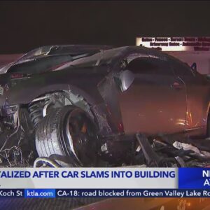 2 people hospitalized after car slams into building in Irwindale