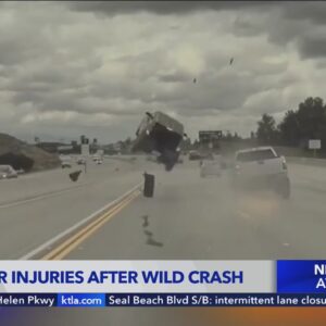 Dash-cam footage captures car being launched into air on 118 Freeway