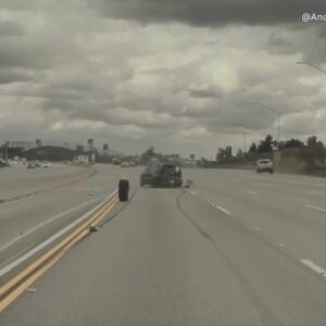 Full Video: Dash-cam footage captures car being launched into air on 118 Freeway
