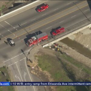 Firefighters rescue person trapped under Laurel Canyon Bridge In Pacoima