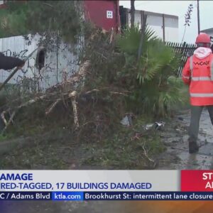 Tornado damages buildings in Montebello