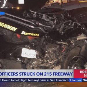 2 CHP officers struck on 215 Freeway
