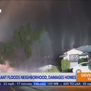 Sheared fire hydrant floods Sherman Oaks neighborhood, damages homes
