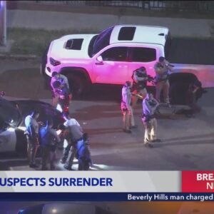 High-speed pursuit suspects surrender after barricade in Los Angeles County