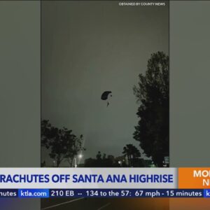 Video shows jumper parachute off Santa Ana apartment complex