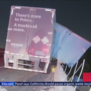 Amazon truck crash on 210 Freeway in Monrovia hospitalizes 2; packages possibly stolen 