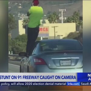 Camera captures dangerous stunt on 91 Freeway