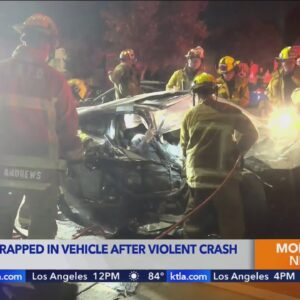 Passenger cut out of vehicle after violent crash in San Fernando Valley