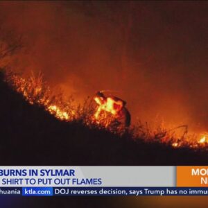 Man uses T-shirt to fight wildfire in Sylmar