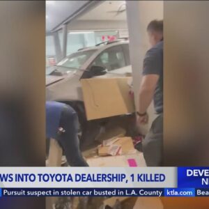 1 dead after SUV plows into Mission Hills car dealership