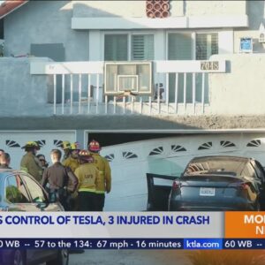 3 injured after Tesla driver loses control, crashes into garage