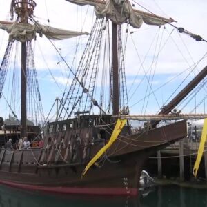 Replica Spanish tall ship San Salvador anchored and open for tours in Morro Bay