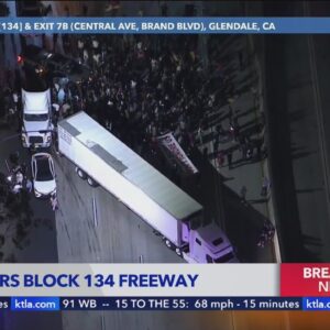 Protestors block 134 Freeway at Central Avenue in Glendale