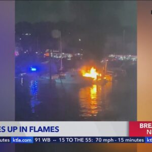 Flames engulf boat in Marina Del Rey