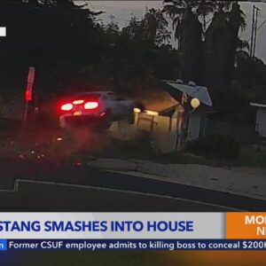 Out-of-control car goes airborne before smashing into home