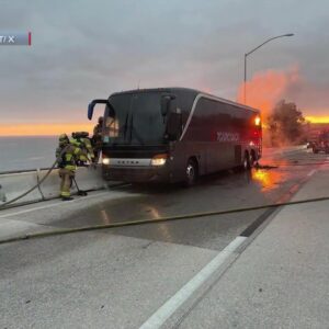 Tour bus engine catches fire in Montecito